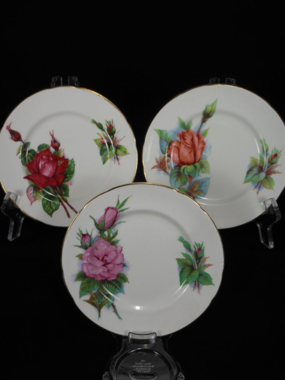 3 Royal Standard UK World Famous Roses bone china side plates